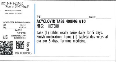 Image Description (Acyclovir 400mg    10ct    54348 627 10)